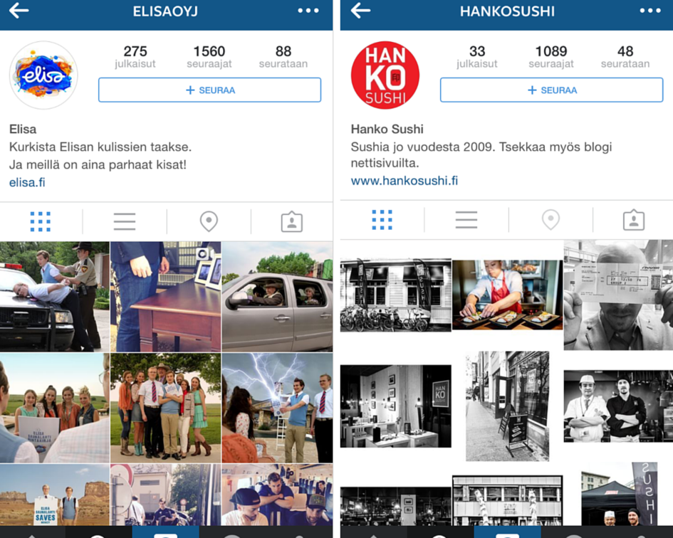 Muun muassa Elisan ja Hanko Sushin Instagram-tileillä voit kurkistaa kulissien taakse.