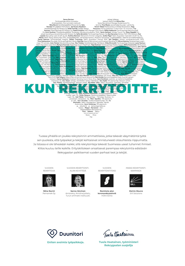 Kiitos kun rekrytoitte – Duunitori antaa kiitoksensa kaikille rekrytoinnin  parissa työskenteleville - Duunitori